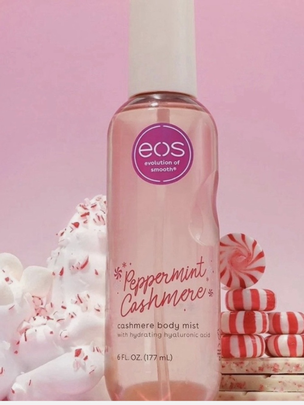 eos Peppermint Cashmere Body Mist with hydrating hyaluronic acid